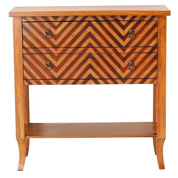 Tables Console Table with Storage - 32" X 13" X 33" Woodgran Chevron MDF, Wood Console Table with a Shelf and Drawers HomeRoots