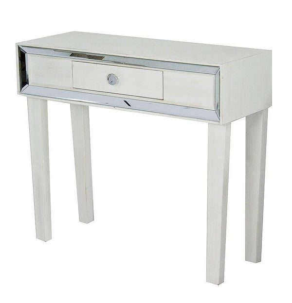 Tables Console Table with Storage - 35'.5" X 13" X 31" Antique White MDF, Wood, Mirrored Glass Console Table with a Drawer and Framed with Mirror Accents HomeRoots