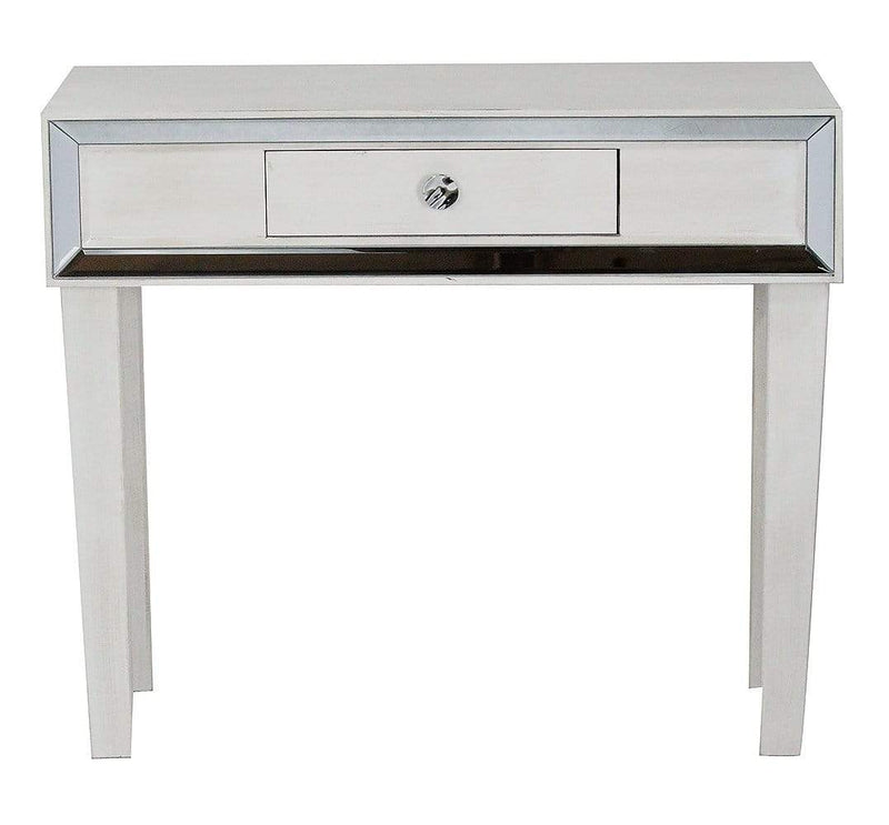 Tables Console Table with Storage - 35'.5" X 13" X 31" Antique White MDF, Wood, Mirrored Glass Console Table with a Drawer and Framed with Mirror Accents HomeRoots