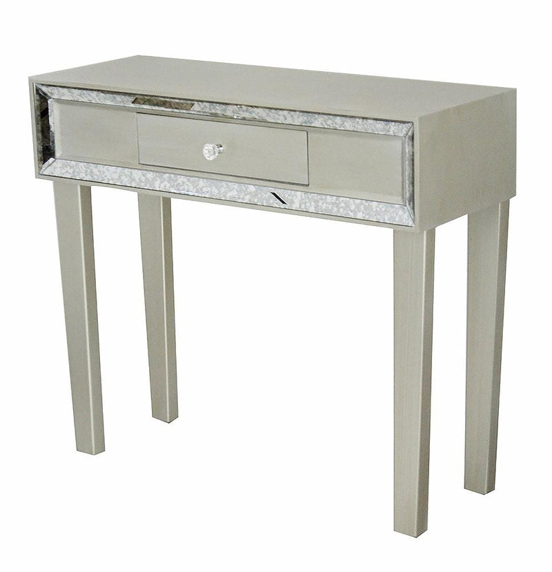 Tables Console Table with Storage - 35'.5" X 13" X 31" Champagne MDF, Wood, Mirrored Glass Console Table with a Drawer and Framed with Mirror Accents HomeRoots