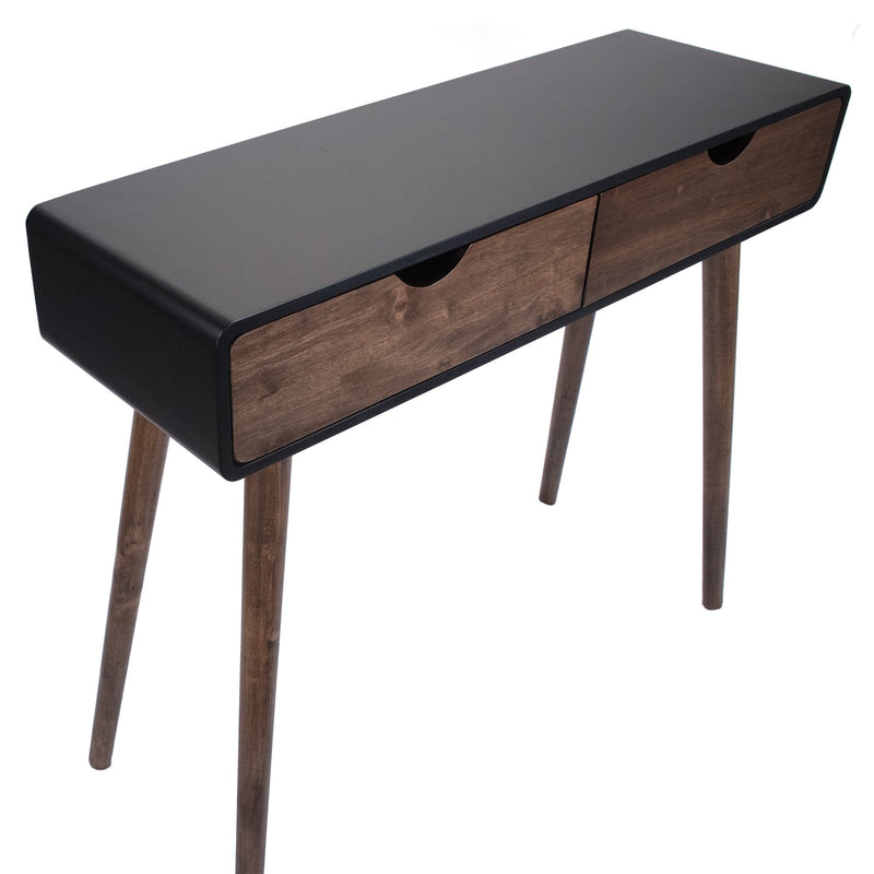 Tables Console Table with Storage - 35" X 12" X 32" Black & Mocha Solid Wood Console Table with Drawers HomeRoots