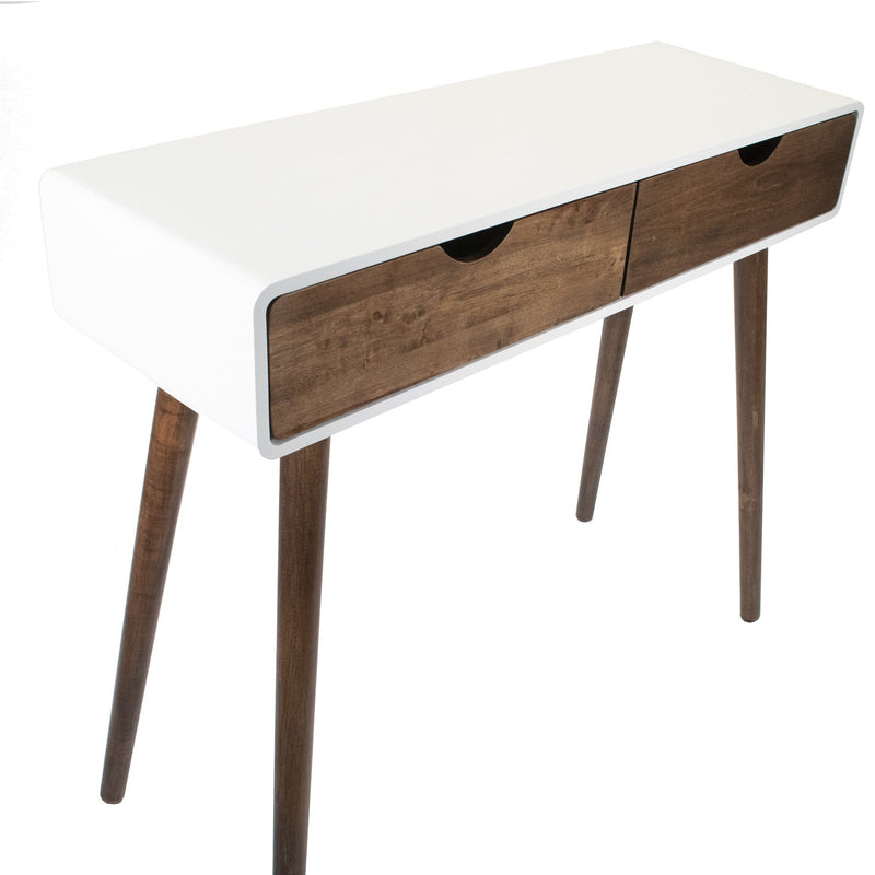 Tables Console Table with Storage - 35" X 12" X 32" White & Mocha Solid Wood Two Drawer Console Table HomeRoots