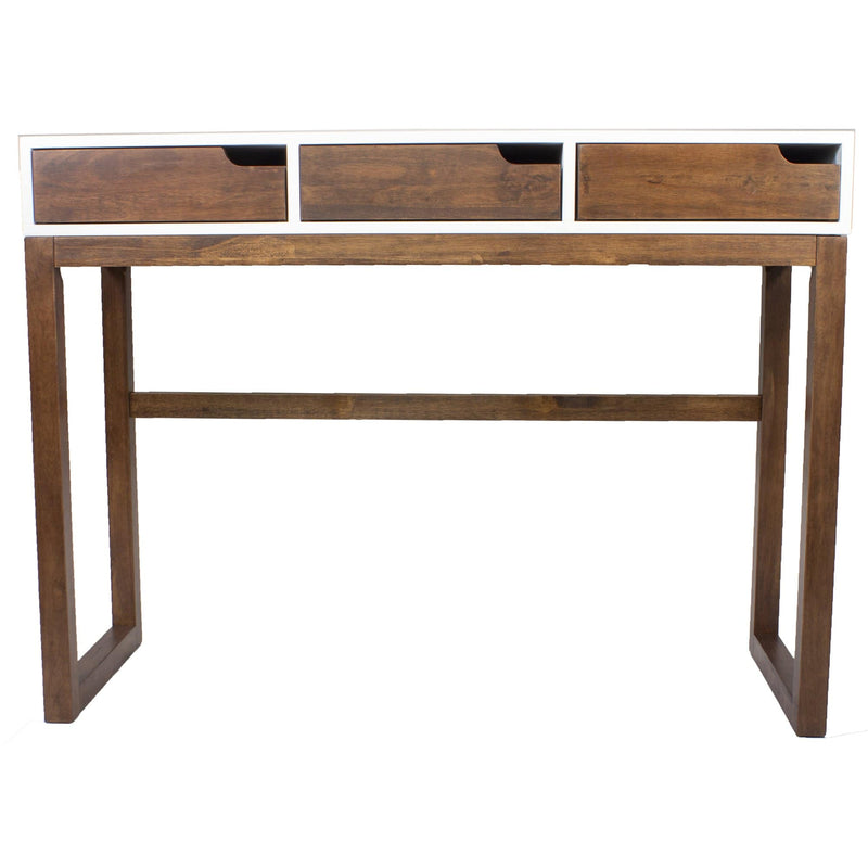 Tables Console Table with Storage - 43" X 16" X 32" White & Mocha Solid Wood Three Drawer Console Table HomeRoots