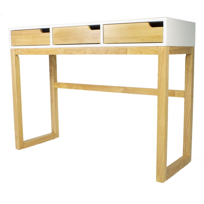 Tables Console Table with Storage - 43" X 16" X 32" White & Natural Solid Wood Three Drawer Console Table HomeRoots