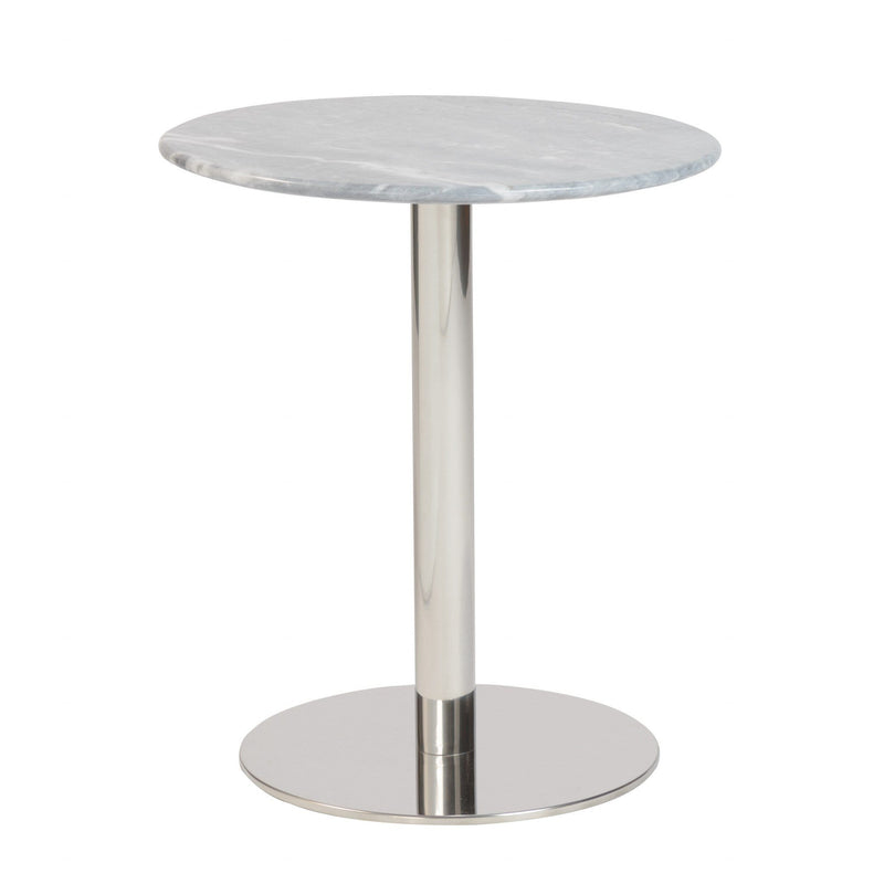 Tables Couch Side Table - 17.72" X 17.72" X 20.08" Round Side Table in Gray Marble with Polished Stainless Steel Base HomeRoots