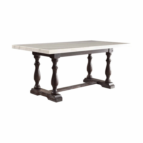 Tables Dining Room Table Sets - 38" X 72" X 31" White Marble Weathered Espresso Wood Dining Table HomeRoots