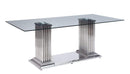 Tables Dining Room Table Sets - 39" X 79" X 30" Stainless Steel Clear Glass Mirror Dining Table w/Double Pedestal HomeRoots