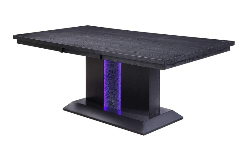 Tables Dining Room Table Sets - 40" X 76" X 30" Black Wood LED Glass Dining Table HomeRoots
