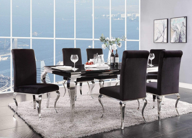 Tables Dining Room Table Sets - 40" X 80" X 30" Stainless Steel Black Glass Dining Table HomeRoots