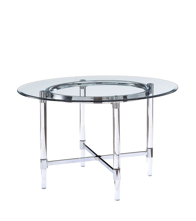 Tables Dining Room Table Sets - 48" X 48" X 30" Chrome Clear Glass Acrylic Metal Dining Table HomeRoots