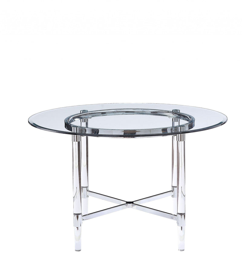 Tables Dining Room Table Sets - 48" X 48" X 30" Chrome Clear Glass Acrylic Metal Dining Table HomeRoots