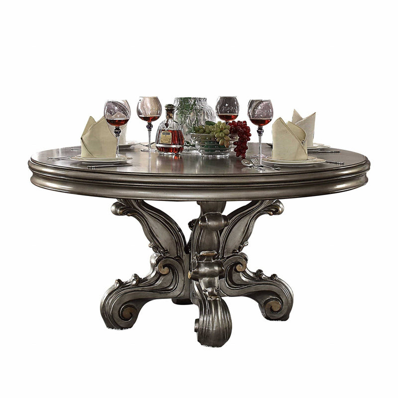 Tables Dining Room Table Sets - 60" X 60" X 30" Antique Platinum Wood Poly Resin Dining Table (Round Pedestal) HomeRoots