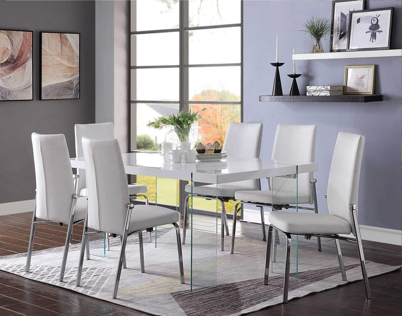 Tables Dining Room Table Sets - 66" x 38" x 30" White High Gloss & Clear Glass Dining Table HomeRoots