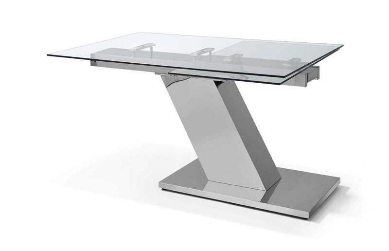 Tables Dining Room Tables - 55" X 35" X 30" Clear Glass/Aluminum Extendable Dining Table HomeRoots