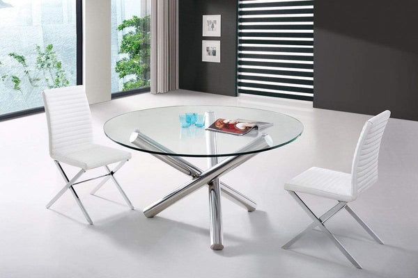 Tables Dining Table Set - 30" Glass and Steel Round Dining Table HomeRoots