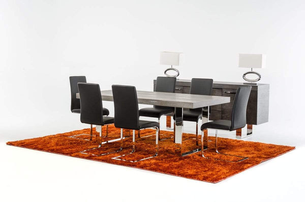 Tables Dining Table Set - 30" Grey Brush Veneer and Stainless Steel Dining Table HomeRoots