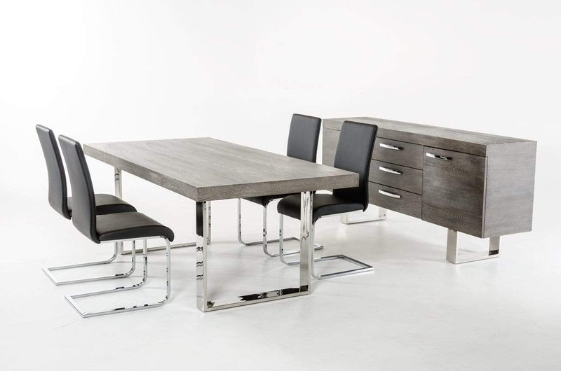 Tables Dining Table Set - 30" Grey Brush Veneer and Stainless Steel Dining Table HomeRoots