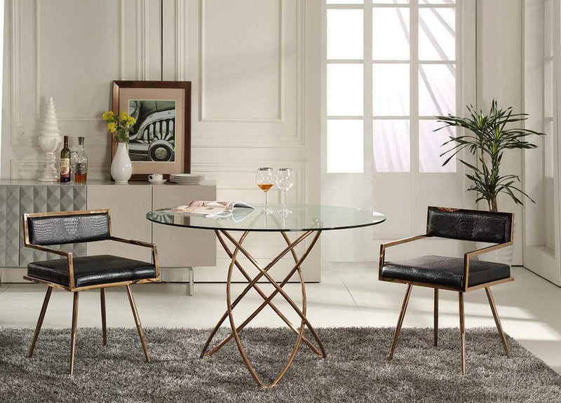 Tables Dining Table Set - 30" Rose gold Stainless Steel and Glass Dining Table HomeRoots