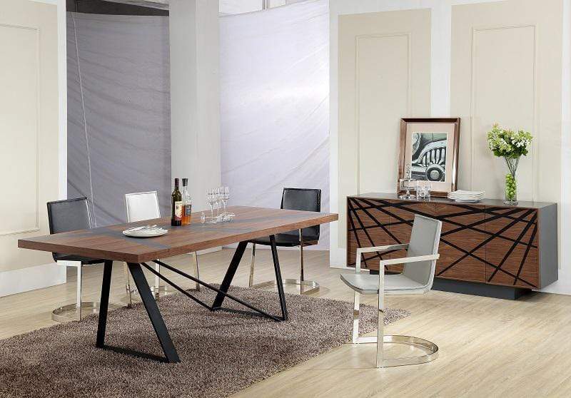 Tables Dining Table Set - 30" Walnut Veneer and Grey Stainless Steel Dining Table HomeRoots