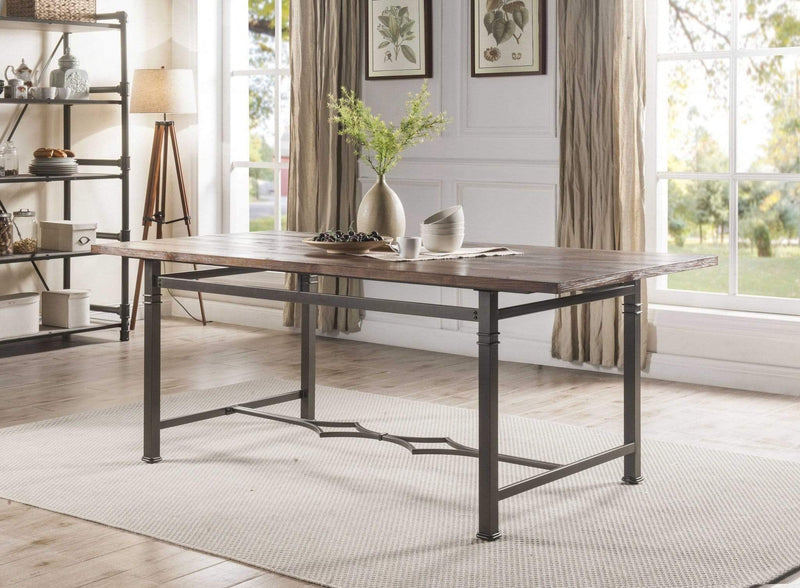 Tables Dining Table Set - 76" X 36" X 30" Weathered Dark Oak And Dark Bronze Dining Table HomeRoots