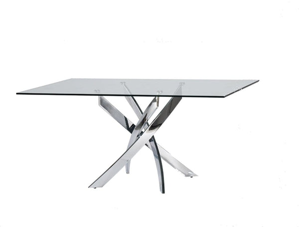 Tables Dining Tables - 30" Glass and Steel Rectangular Dining Table HomeRoots