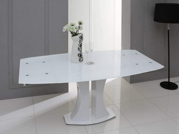 Tables Dining Tables - 30" White Glass, MDF, and Steel Extendable Dining Table HomeRoots