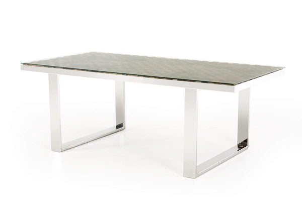 Tables Dining Tables - 30" Wood Mosaic, Steel, and Glass Dining Table HomeRoots