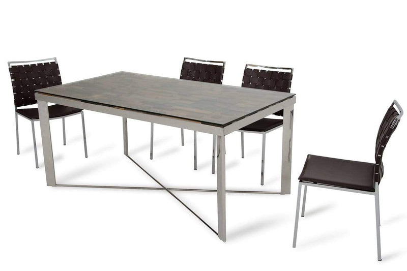 Tables Dining Tables - 30" Wood, Steel, and Glass Dining Table HomeRoots