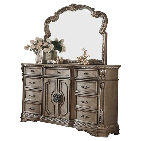 Tables Dressing Table - 18" X 68" X 42" Antique Champagne Wood Poly Resin Dresser w/Marble Top HomeRoots