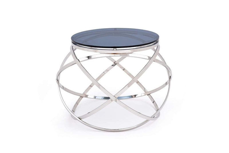 Tables End Tables - 14" Smoked Glass and Stainless Steel End Table HomeRoots