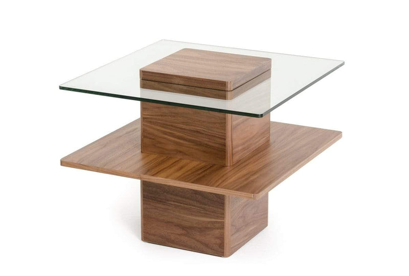 Tables End Tables - 19" Walnut Veneer and Glass End Table HomeRoots