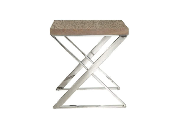 Tables End Tables - 22" Antique Ash Veneer and Steel End Table HomeRoots