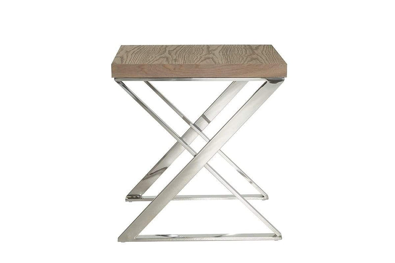 Tables End Tables - 22" Antique Ash Veneer and Steel End Table HomeRoots