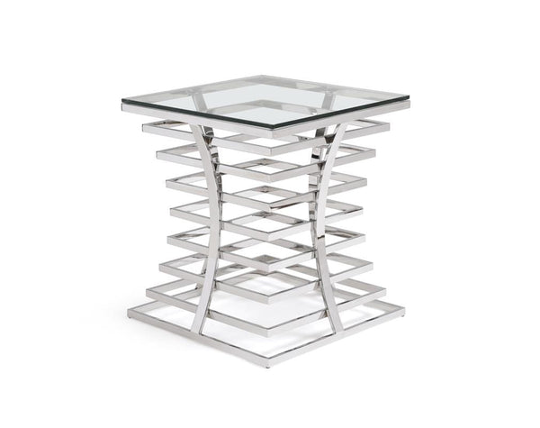 Tables End Tables - 22" Glass and Stainless Steel Square End Table HomeRoots