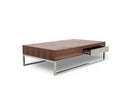 Tables Glass Coffee Table - 13" Walnut Veneer, Steel, and Glass Coffee Table HomeRoots