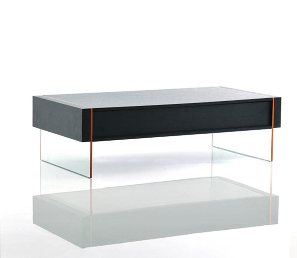 Tables Glass Coffee Table - 15" Black MDF and Glass Floating Coffee Table HomeRoots