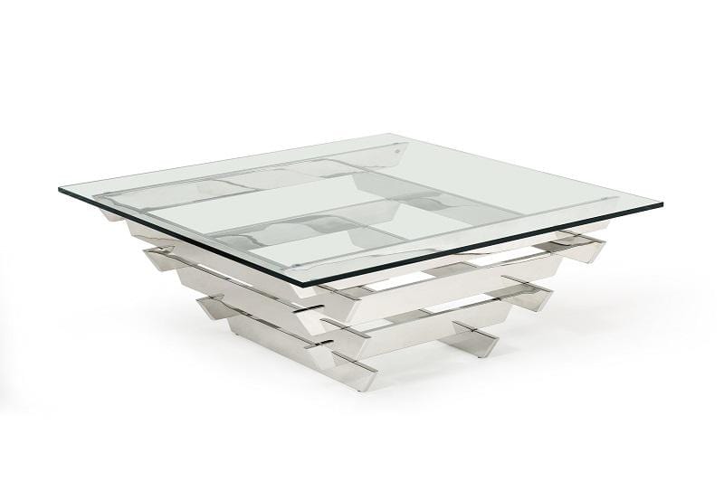 Tables Glass Coffee Table - 15" Glass and Stainless Steel Square Coffee Table HomeRoots