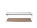 Tables Glass Coffee Table - 15" Walnut Veneer, Glass, and Steel Coffee Table HomeRoots