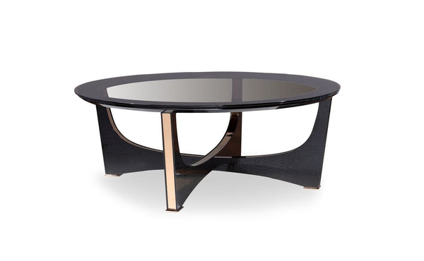 Tables Glass Coffee Table - 18" Black Crocodile Textures and Rose gold, and Glass Coffee Table HomeRoots