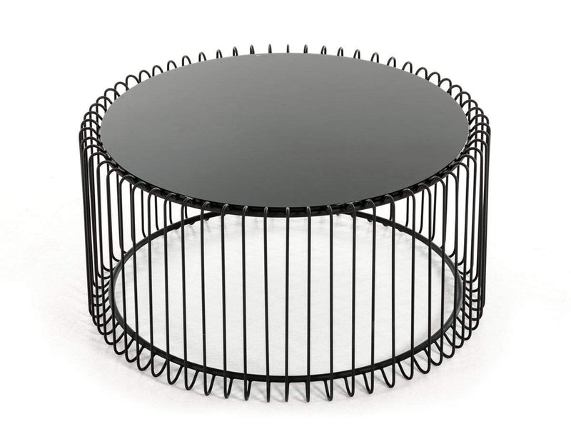 Tables Glass Coffee Table - 19" Black Metal and Glass Round Coffee Table HomeRoots