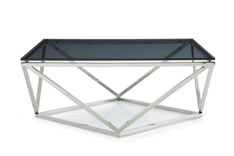 Tables Glass Coffee Table - 32" Smoked Glass and Stainless Steel Coffee Table HomeRoots