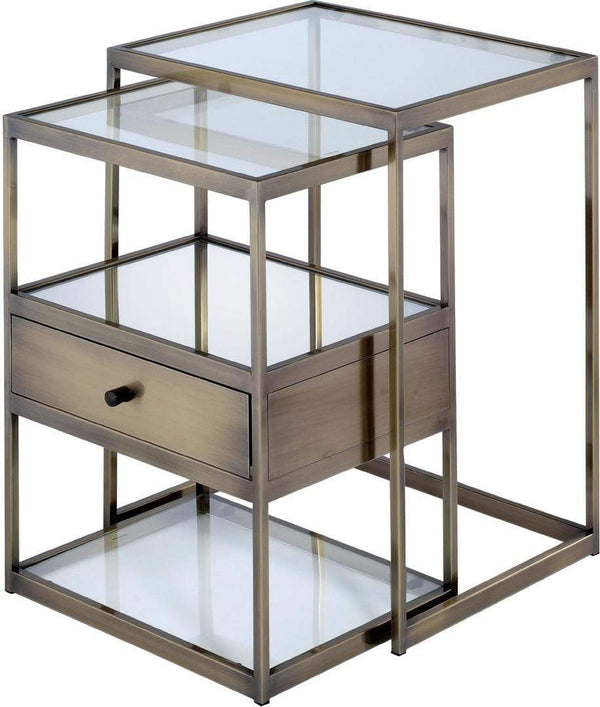 Tables Glass Table - 18" X 15" X 26" 2Pc Clear Glass And Antique Brass Nesting Table HomeRoots