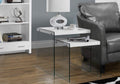 Tables Glass Table - 35.5" Glossy White Particle Board and Clear Glass Two Pieces Nesting Table Set HomeRoots