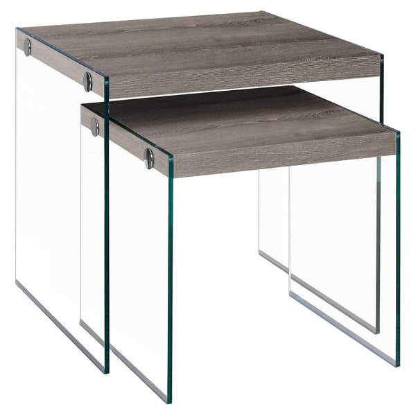 Tables Glass Table - 35'.5" x 35'.5" x 35'.5" Dark Taupe, Clear, Particle Board, Tempered Glass - 2pcs Nesting Table Set HomeRoots