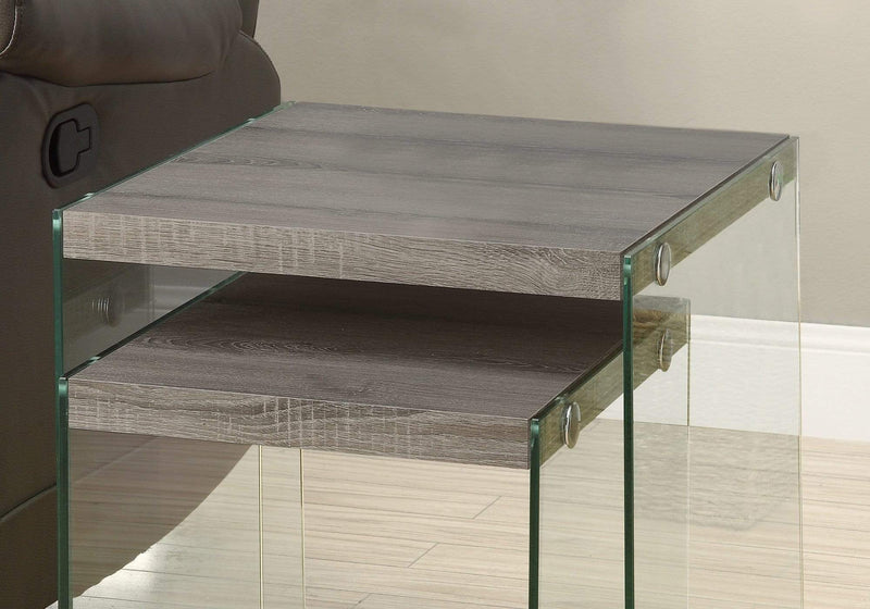 Tables Glass Table - 35'.5" x 35'.5" x 35'.5" Dark Taupe, Clear, Particle Board, Tempered Glass - 2pcs Nesting Table Set HomeRoots