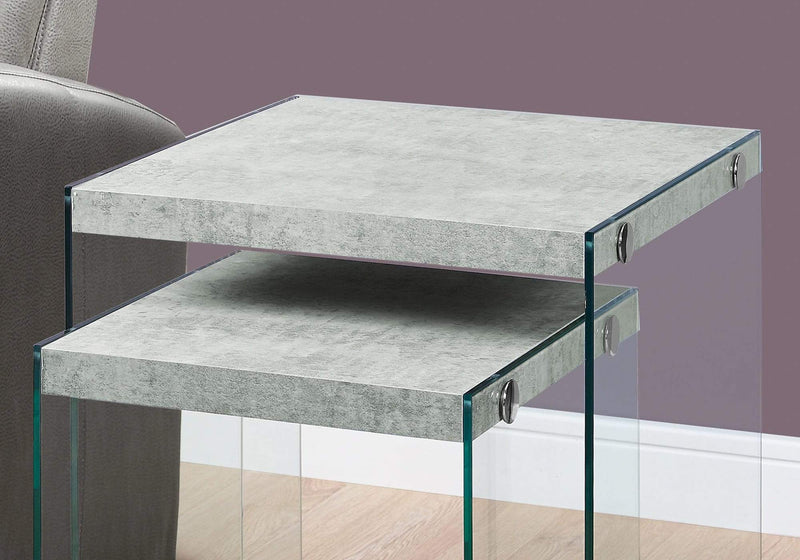 Tables Glass Table - 35'.5" x 35'.5" x 35'.5" Grey, Clear, Particle Board, Tempered Glass - 2pcs Nesting Table Set HomeRoots