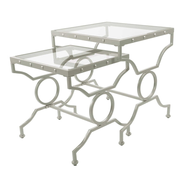 Tables Glass Table - 38'.5" x 43'.5" x 43" Silver, Tempered Glass -2pcs Nesting Table Set HomeRoots