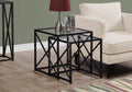 Tables Glass Table - 38" Black Nickel Metal and Tempered Glass Two Pieces Nesting Table Set HomeRoots