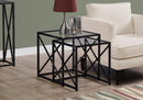 Tables Glass Table - 38" Black Nickel Metal and Tempered Glass Two Pieces Nesting Table Set HomeRoots