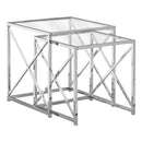 Tables Glass Table - 38" Chrome Metal and Tempered Glass Two Pieces Nesting Table Set HomeRoots